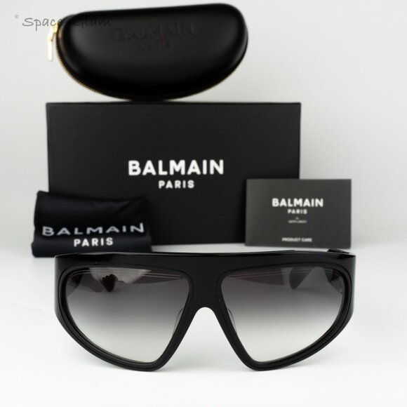 Balmain Men Sunglasses B-ESCAPE BPS-143A-62 Black Grey Gradient Wraparound NEW - Picture 1 of 13